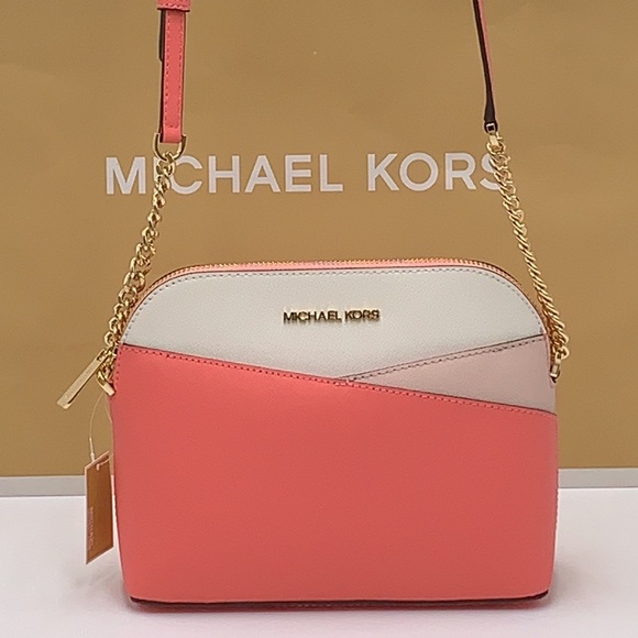 Michael Kors Jet Set Travel Medium Logo Dome Crossbody Grapefruit Multi Color - Picture 5 of 16